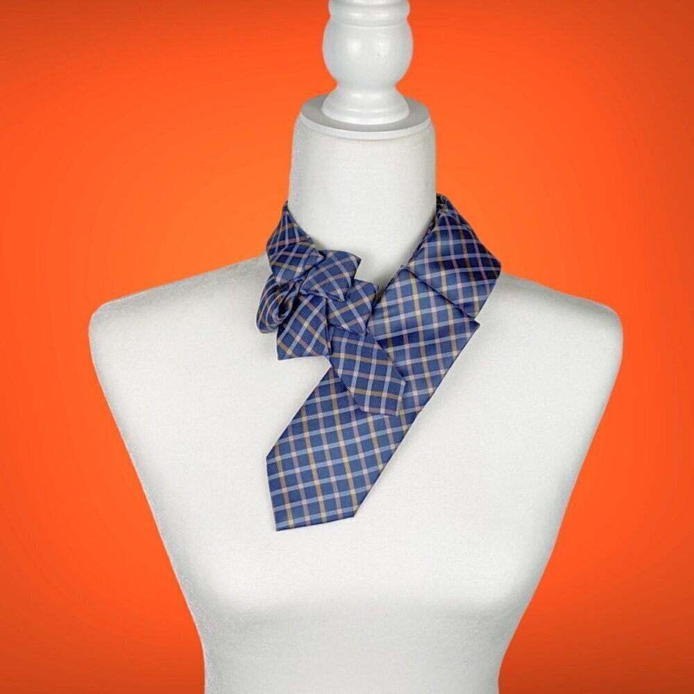 Ogsplosh Blue Plaid Slim Unisex Ascot Made From Repurposed Necktie NEW